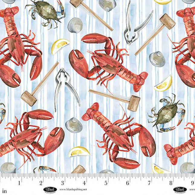 Seaside Boil Lobsters, Crabs, and Clams Cotton Fabric