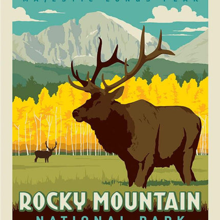 National Parks Poster Panel Rocky Mountain Cotton Fabric