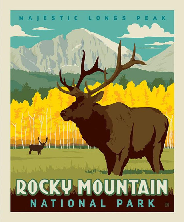 National Parks Poster Panel Rocky Mountain Cotton Fabric