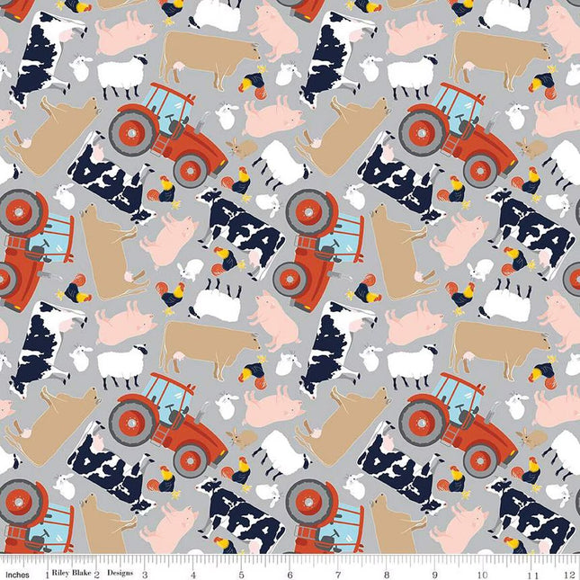 FFA Forever Blue 2 Animals Gray Cotton Fabric
