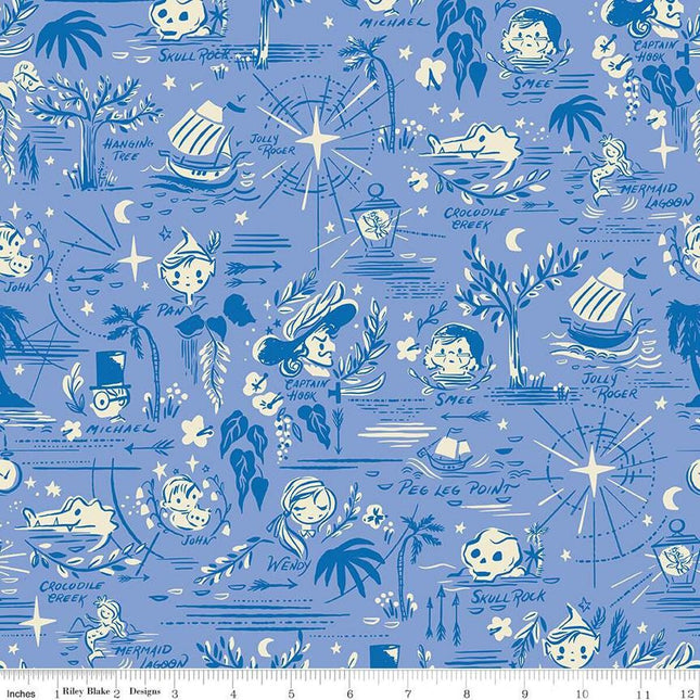Pillowcase - Forever Neverland Neverland Map Periwinkle Cotton