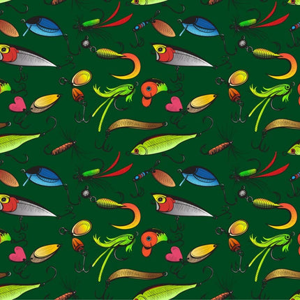 Fishing Lures Toss Green Cotton Fabric
