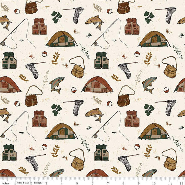 Pillowcase - Let's Wander Gone Fishing Cream Cotton