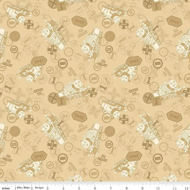 Thomas & Friends™ 80th Anniversary Tonal Toss Flax Cotton Fabric