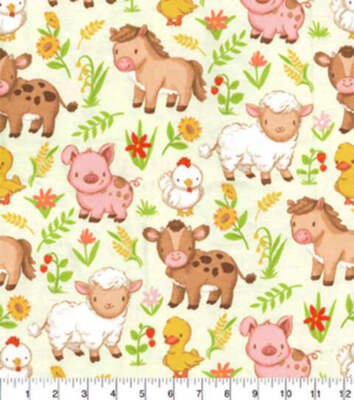 Pillowcase - Farm Babies Grazing on Green Nursery Flannel