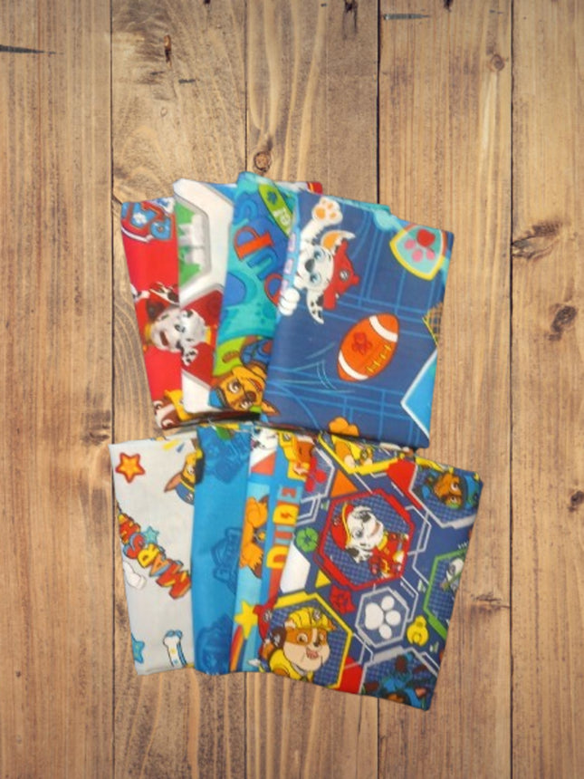 8 Fat Quarters - Assorted Marshall, Rubble, Chase, and Friends Paw Patrol Fat Quarter Bundle