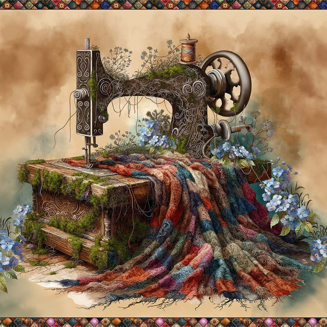 Forget Me Not Sewing Machine Panel Cotton Fabric