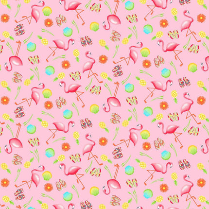 Summertime Flamingos Flannel Fabric