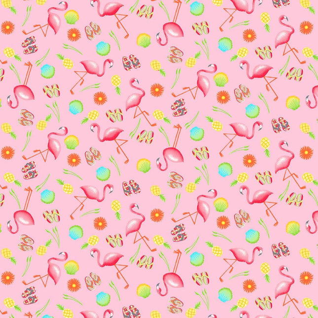 Summertime Flamingos Flannel Fabric