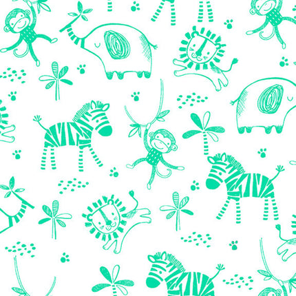 Safari Animals Green Flannel Fabric
