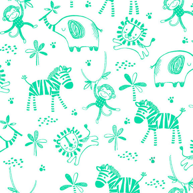 Safari Animals Green Flannel Fabric