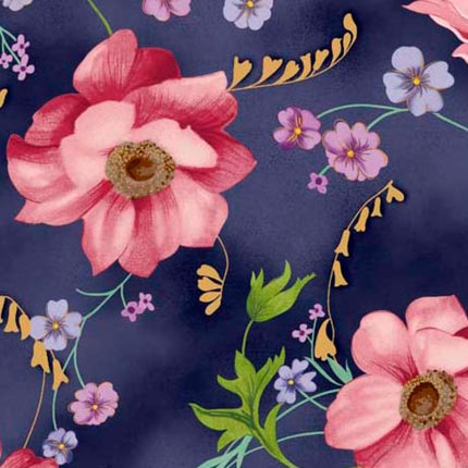 Fiore Large Floral Indigo Cotton Fabric