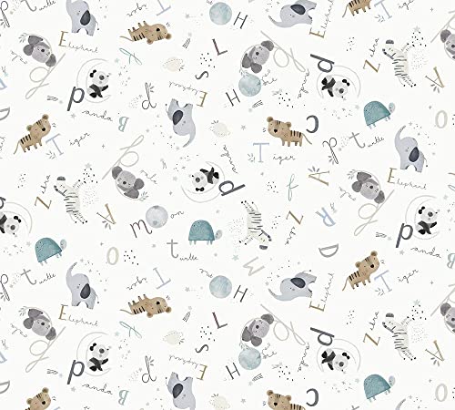 Timeless Treasures Fabrics Full of Wonder Tossed Animals and Names Cream