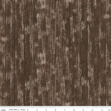 Covered Bridges in Spring Barn Wood Brown Cotton Fabric