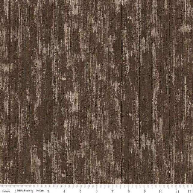 Covered Bridges in Spring Barn Wood Brown Cotton Fabric