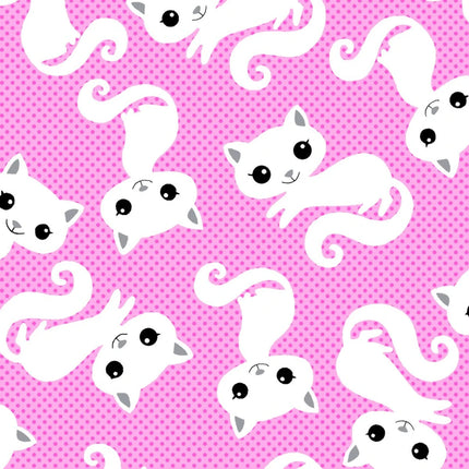 Cats Posing Pink Comfy Flannel Fabric