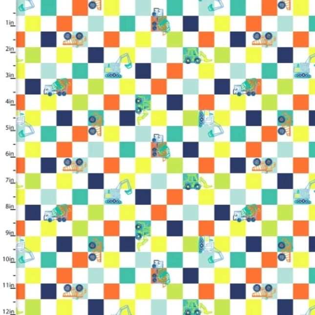 Dump, Dig & Rumble Little Loaders White Flannel Fabric