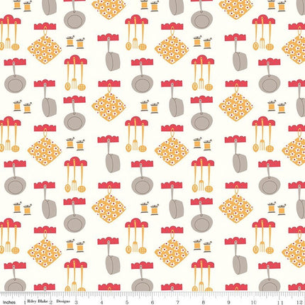 Cook Book Pots and Pans Daisy Cotton Fabric