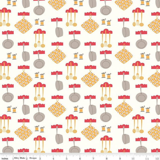 Cook Book Pots and Pans Daisy Cotton Fabric