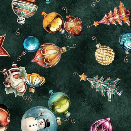 Wonderful Christmastime Ornament Toss Evergreen Cotton Fabric