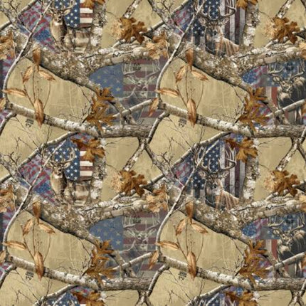 Realtree Deer & Flag Allover Desert Cotton Fabric