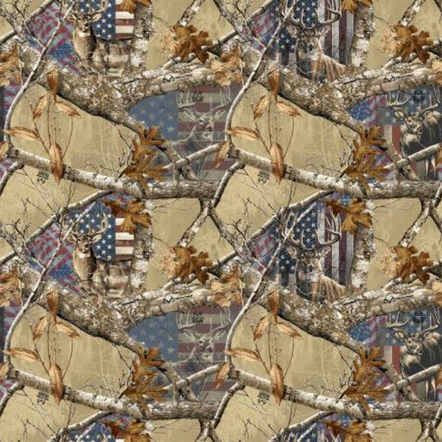 Handmade Valance or Curtain Panel Realtree Deer & Flag Allover Desert