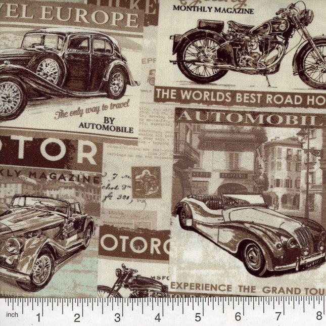 Motor Tour Brown Cotton Fabric