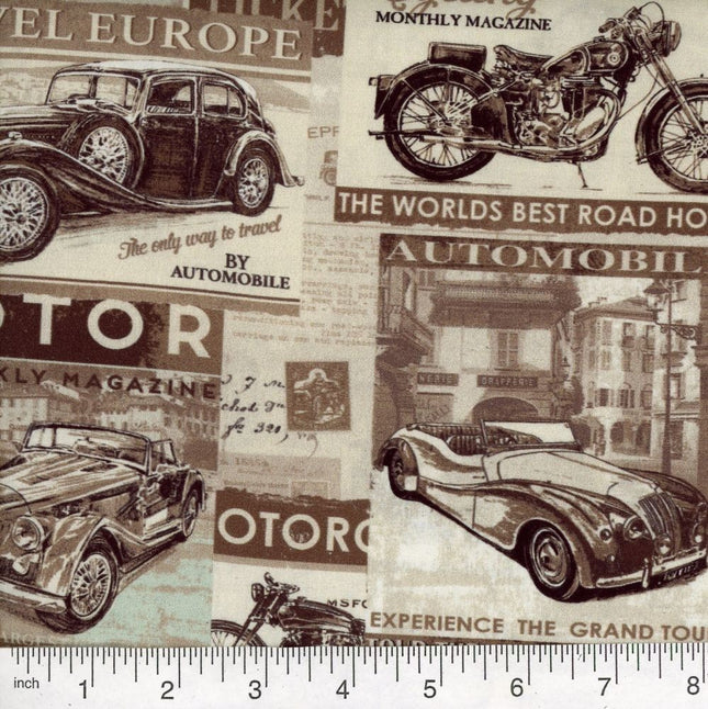 Motor Tour Brown Cotton Fabric
