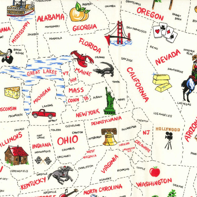 US State Map Cotton Fabric