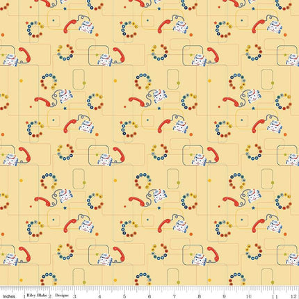 Pop 'n Play Phones Yellow Cotton Fabric