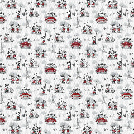 Mickey & Minnie Mouse Vintage Romance Cotton Fabric
