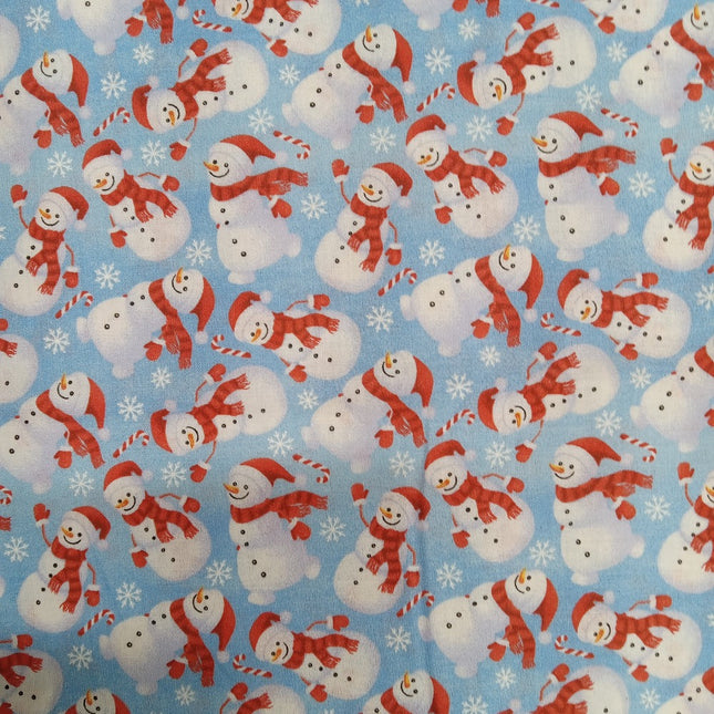Snowmen Light Blue Cotton Fabric