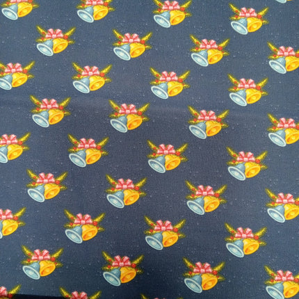 Christmas Bells Blue Cotton Fabric