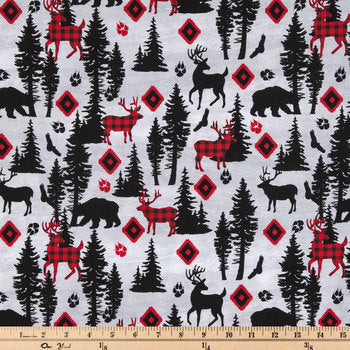 Red & Black Woodland Animals Calico Cotton Fabric Curtain