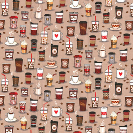 Coffee On Tan Cotton Fabric