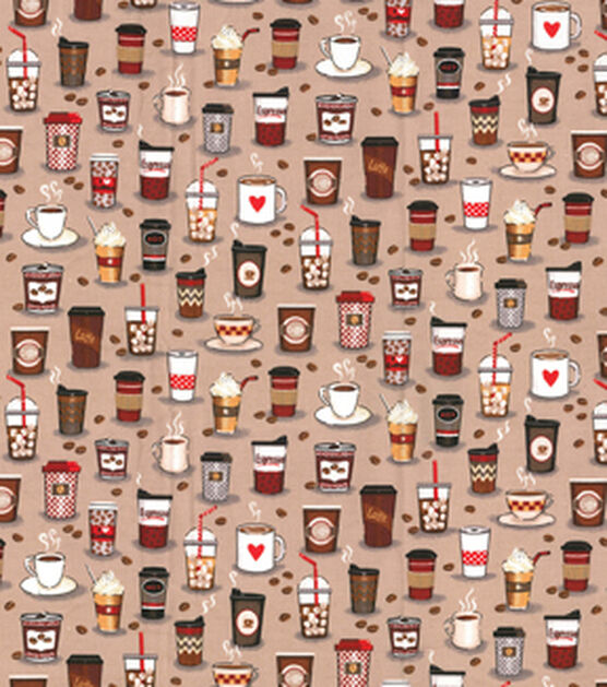 Coffee On Tan Cotton Fabric