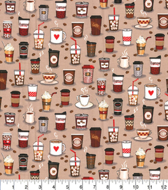Coffee On Tan Cotton Fabric