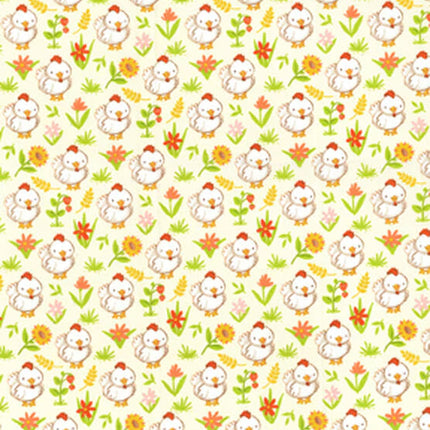 Farm Baby Chickens on Yellow Nursery Cotton Fabric