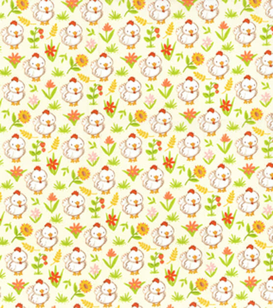Farm Baby Chickens on Yellow Nursery Cotton Fabric