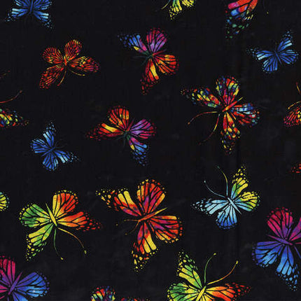 Handmade Valance or Curtain Panel Vibrant Butterflies On Black