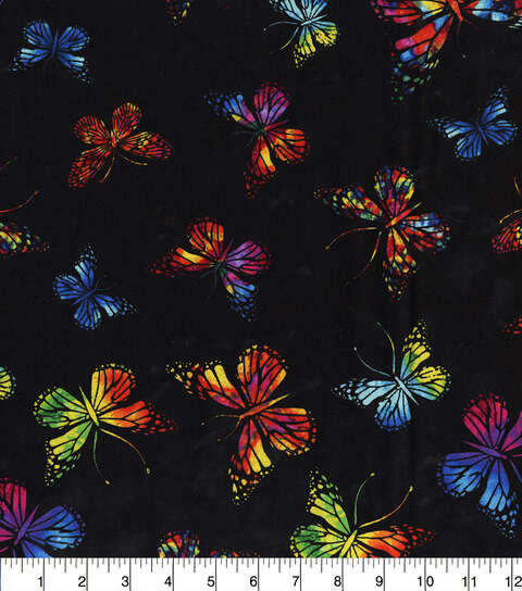 Handmade Valance or Curtain Panel Vibrant Butterflies On Black
