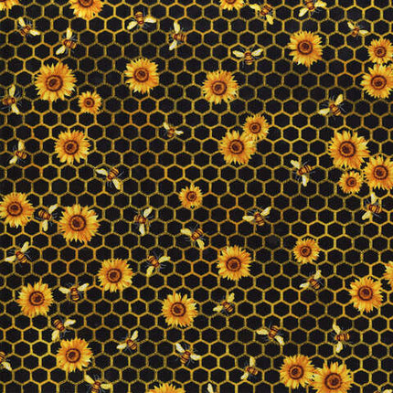 Handmade Valance or Curtain Panel Honeycomb Florals Black