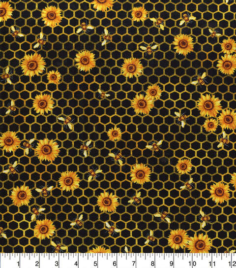 Handmade Valance or Curtain Panel Honeycomb Florals Black