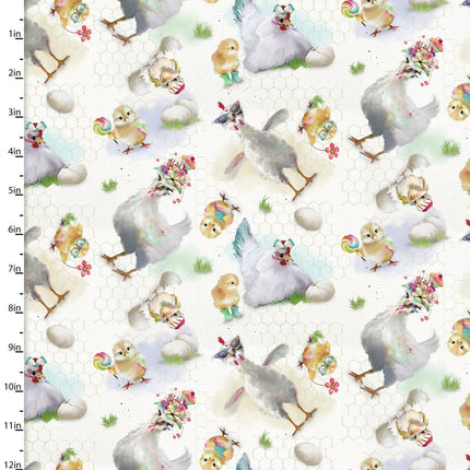 Welcome to the Funny Farm Hens Cotton Fabric