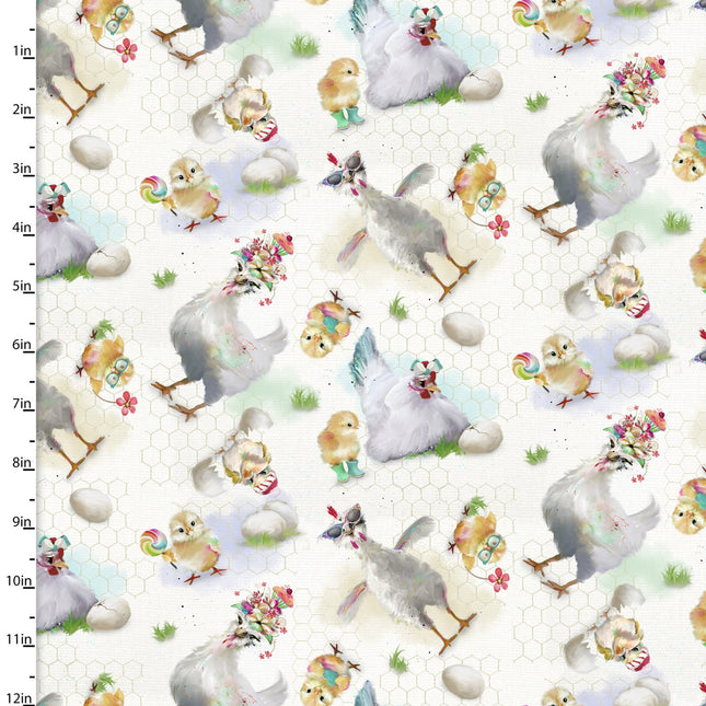 Welcome to the Funny Farm Hens Cotton Fabric