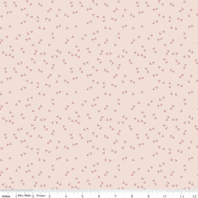 Farmer's Daughter Chicken Tracks Background Tea Rose Cotton Fabric