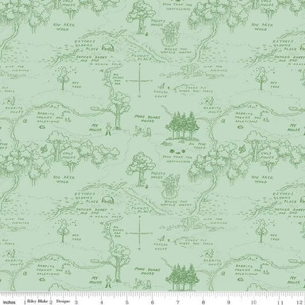 Winnie the Pooh Map Green Cotton Fabric