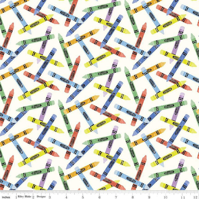 New Box of Crayons Crayon Toss Cloud Cotton Fabric