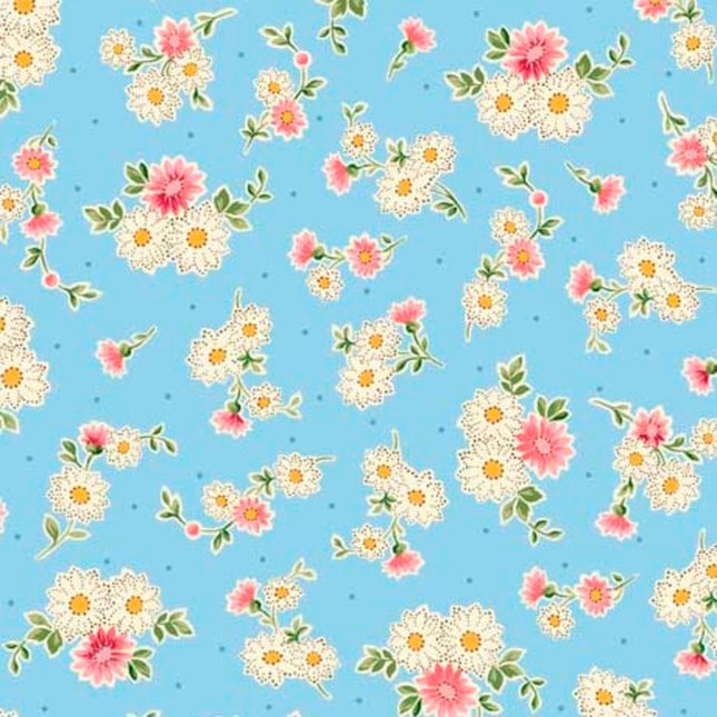 Vintage Blooms Spaced Floral Light Blue Cotton Fabric