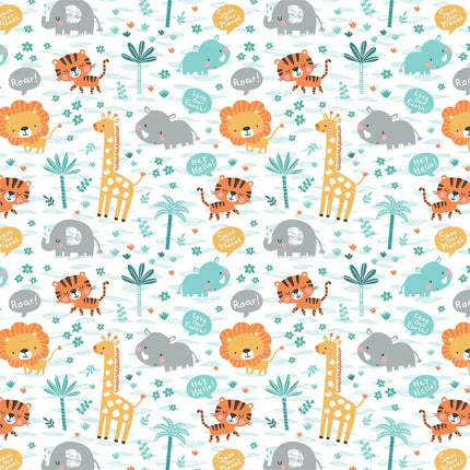 White Zoo Animals Flannel Fabric